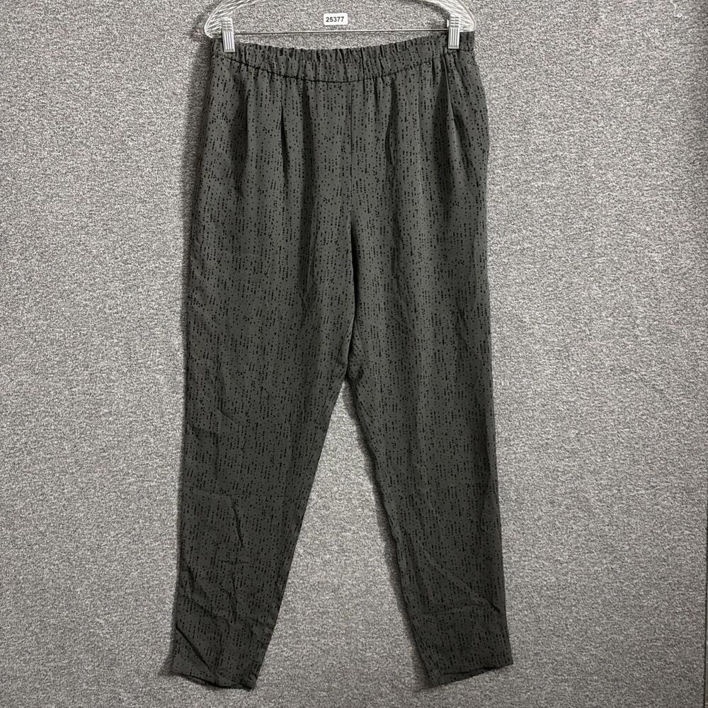 Eileen Fisher Women's Medium Green Print 100% Silk Pull On Pants With Pockets